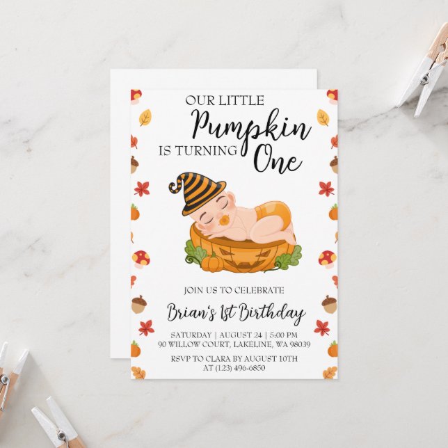 nos petites invitations d'anniversaire de citrouil (Devant/Arrière en situation)