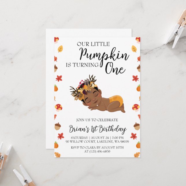 nos petites invitations d'anniversaire de citrouil (Devant/Arrière en situation)