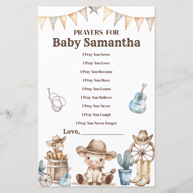 Nos prières de Baby shower de petit cowboy pour bé (Devant)