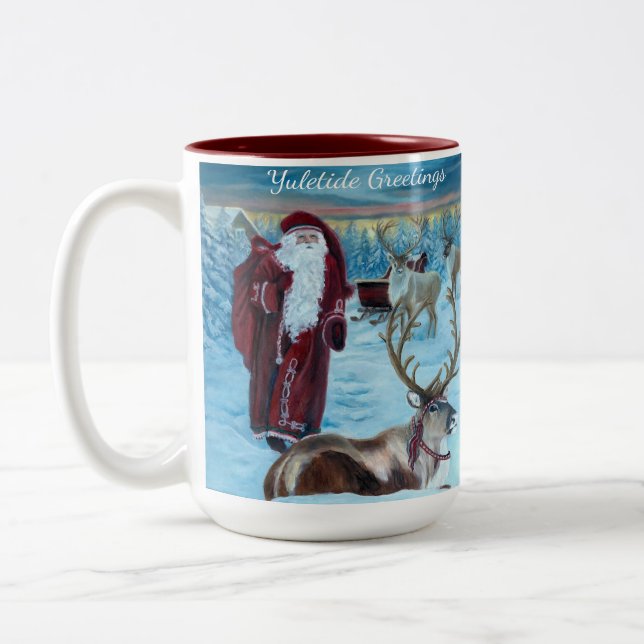 Nostalgic Painted Santa and Reindeer 15 oz. Mug  (Gauche)