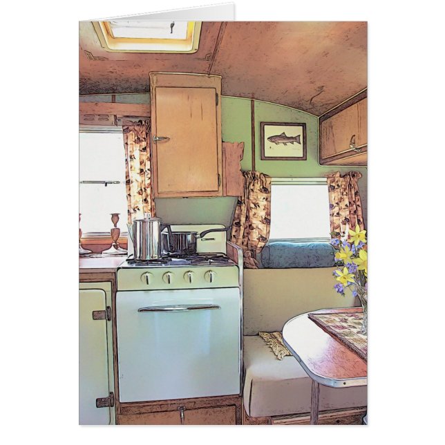 Nostalgic Vintage Camper Trailer Carte de fête des (Devant)