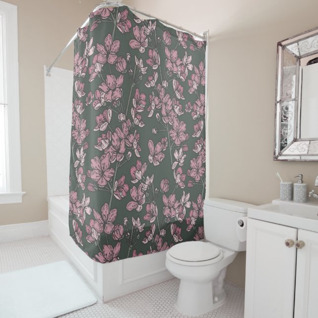 Nostalgique rose floral Rustique rideau de douche (En situation)