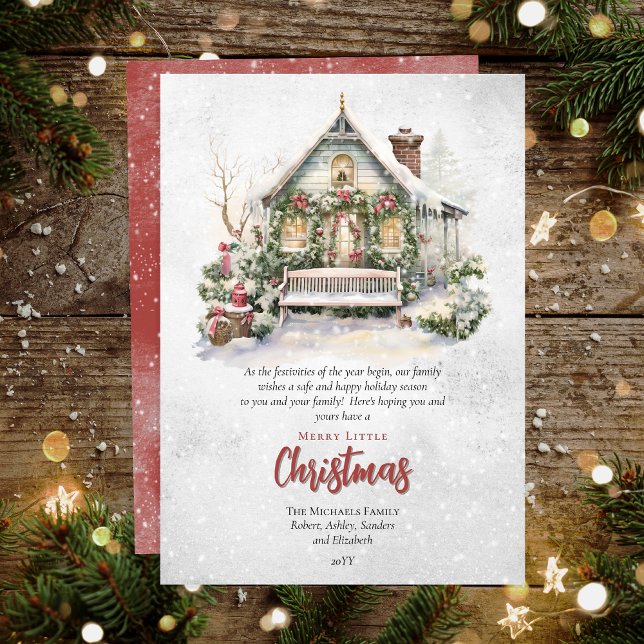 Nostalgique Vintage Gîte de Noël Carte (Nostalgic Vintage Holiday Cottage Christmas Flat Greeting Card)
