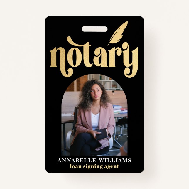 Notaire Gold & Black Typography Badge photo (Devant)