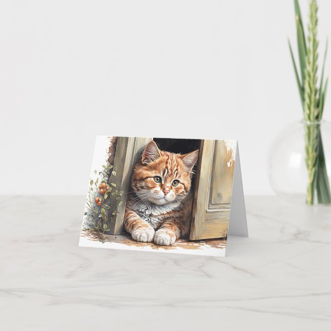 Note blanche sur le chat de gingembre dans la port (Devant)