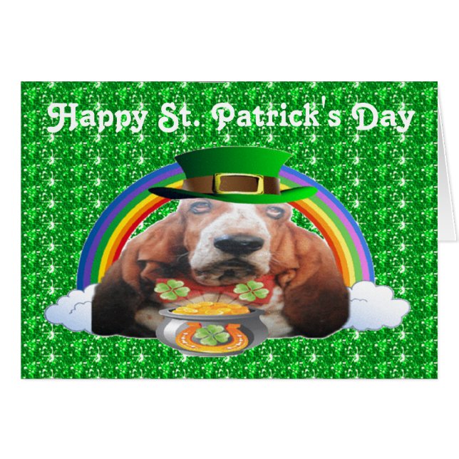 Note Carte Basset Hound Bonne St. Patrick's Day (Devant Horizontal)