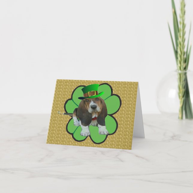 Note Carte Basset Hound Happy St.Patrick's Clover (Devant)