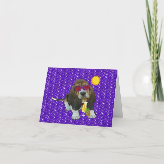 Note Carte Bébé Basset Hound Sheldon Heure d'été (Devant)