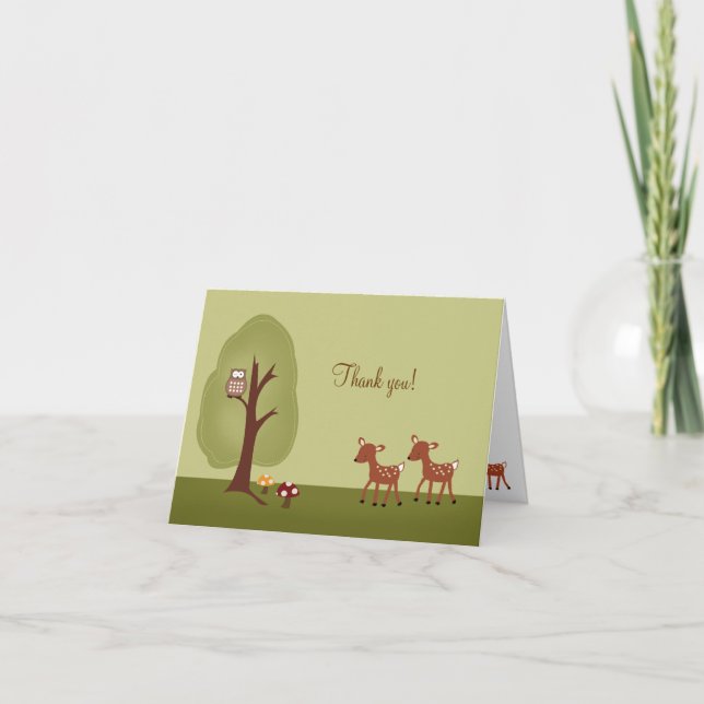 Note de Merci pliée par cerfs communs de la forêt (Devant)