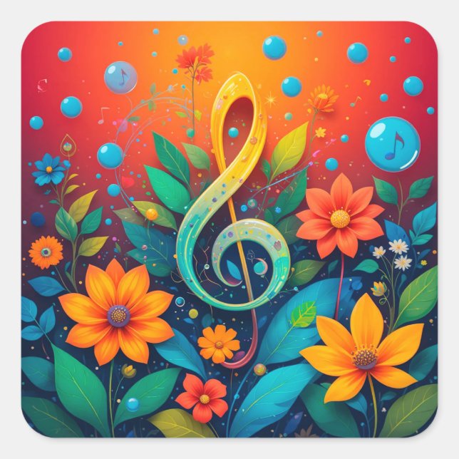 Note de Musique Entourée de Fleurs Autocollant pou (Devant)