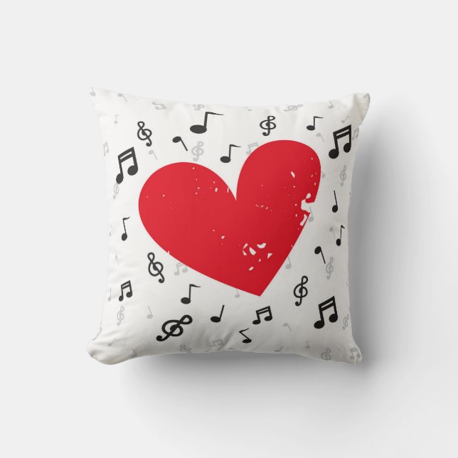 note de musique et coussin blanc grunge de coeur (Recto)