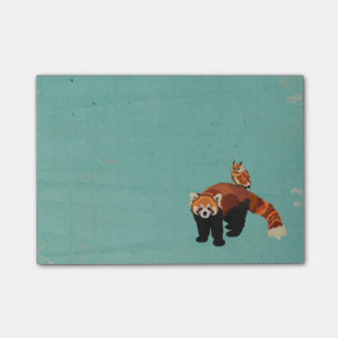 Note de post-it de panda rouge et de hibou