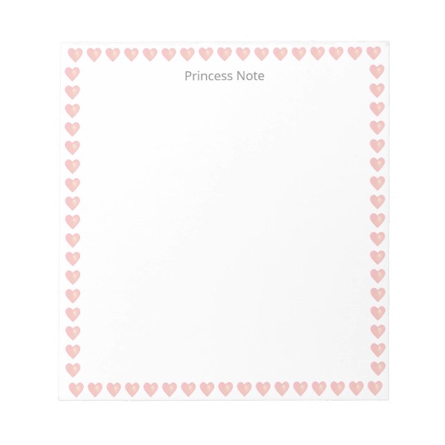 Note de princesse et cœurs roses sur un bloc-notes (Devant)