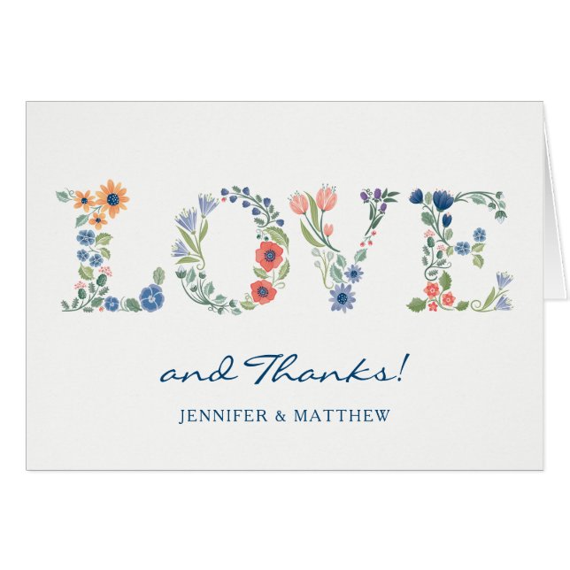 Note de remerciement Floral LOVE (Devant Horizontal)