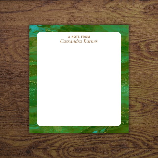 Note Du Bloc-Notes Personnalisé (Personalized name notepad with emerald green border.)