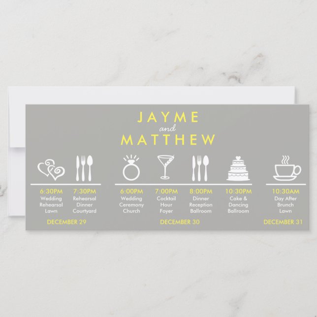 Note du sac de bienvenue du Mariage gris et jaune (Devant)