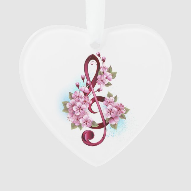 Notes de clé de sol musicales avec fleurs de Sakur (devant)