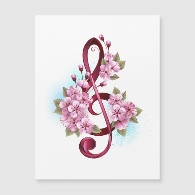Notes de clé de sol musicales avec fleurs de Sakur (Devant)