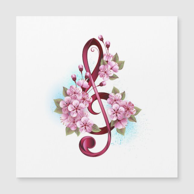 notes de clé de sol musicales avec fleurs de Sakur (Devant)
