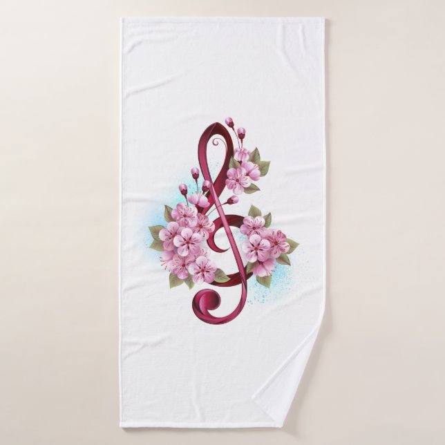 Notes de clef musicale en treble avec des fleurs S (Serviette de bain)