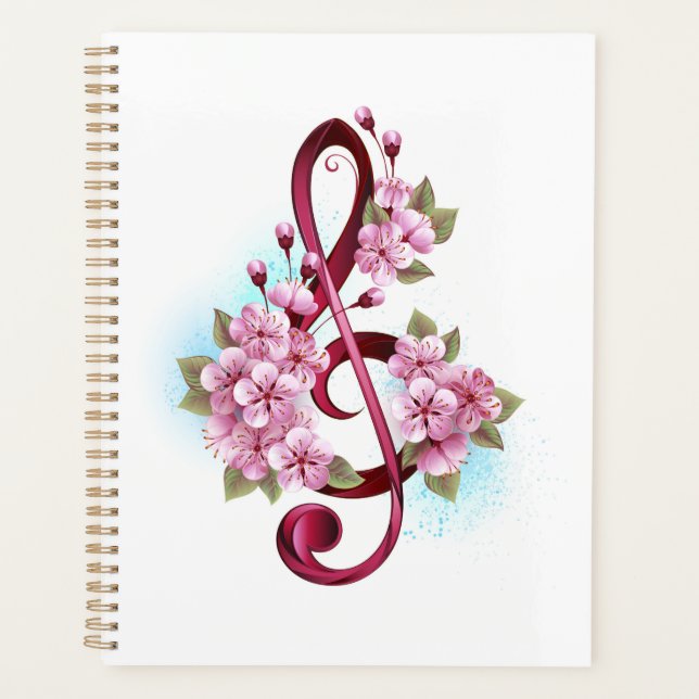Notes de clef musicale en treble avec des fleurs S (Devant)