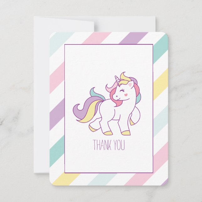 Notes de Merci de fête d'anniversaire de licorne (Devant)