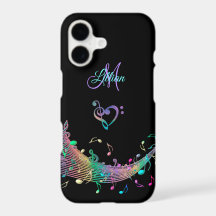Notes de musique colorées et monogramme de cœur de