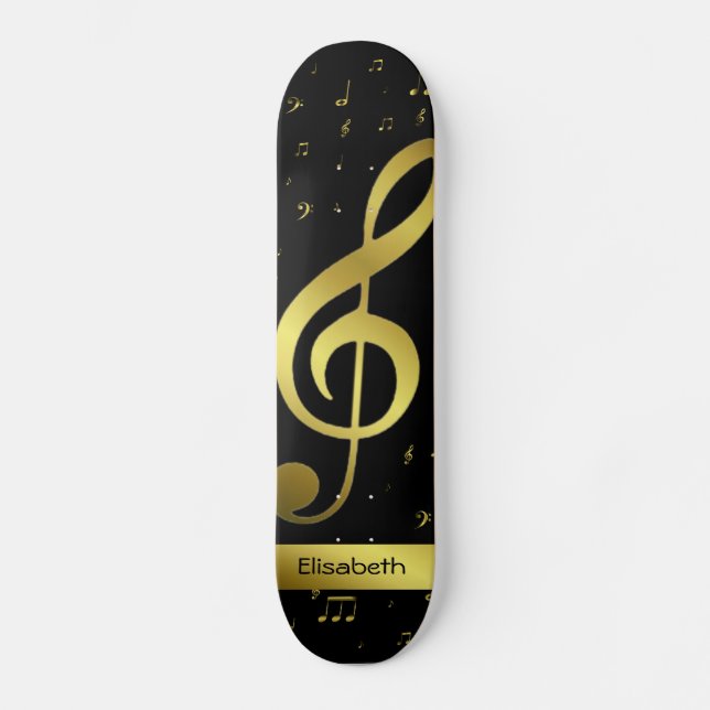 notes de musique d'or en skateboard noir (Recto)