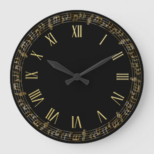 Notes de musique élégantes Faux Gold   Horloge mur