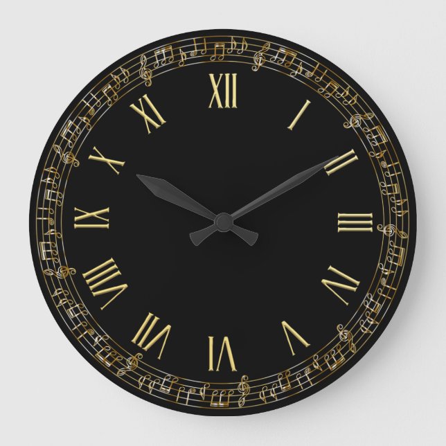 Notes de musique élégantes Faux Gold | Horloge mur (Recto)