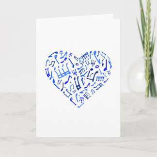 Notes de musique en forme de coeur bleu Carte de v