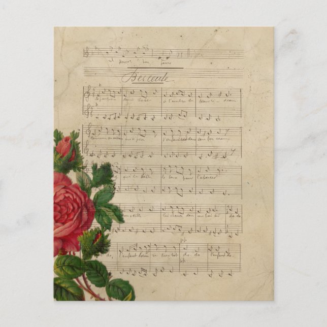Notes de musique florales vintage rose rouge  (Devant)