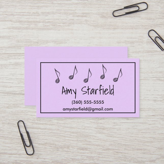 Notes de musique Lavender Cartes de visite (Devant/Arrière en situation)