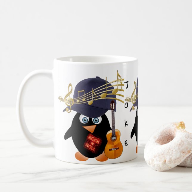 Notes de musique Penguin Gold Guitare Mug (Avec donut)