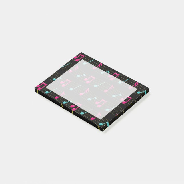 Notes de musique rose et sarcelle sur des Post-it® (Incliné)