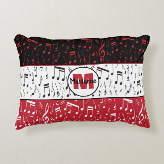 Notes de musique rouge et blanc noir coussin d'acc