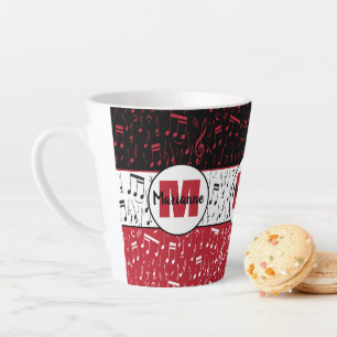 Notes de musique rouge et blanc noir latte mug