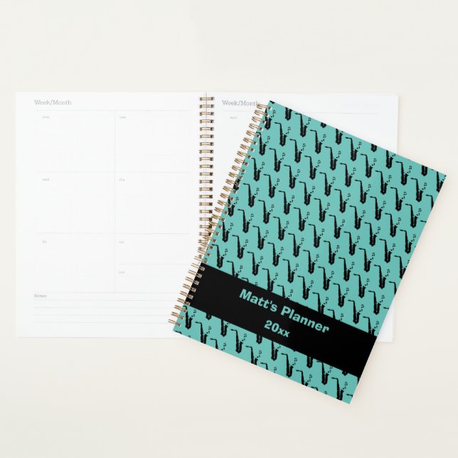 Notes de musique saxophone Turquoise personnalisé  (Devant avec enveloppe)