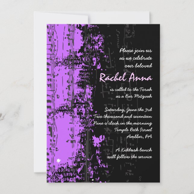 Notes de musique Stars Bat mitzvah Invitation viol (Devant)