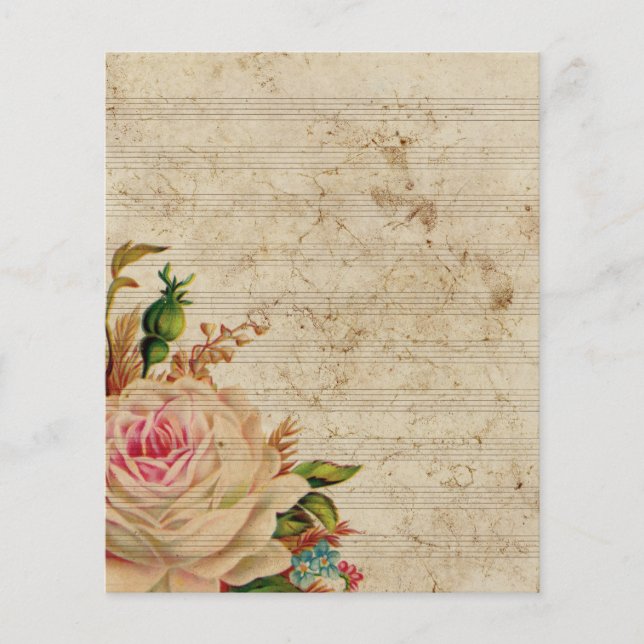 Notes de musique vintage avec fleur de rose (Devant)