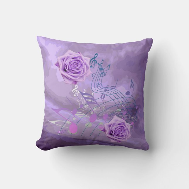 Notes de musique violet et rose et Coussin Carré R (Recto)
