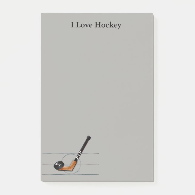 Notes de post-it "10x6"" aime hockey" d'amusement (Devant)