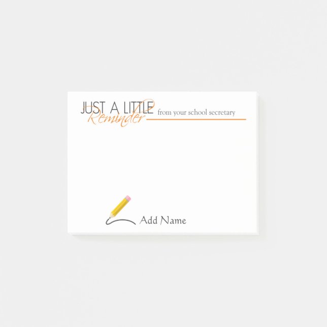Notes de post-it de secrétaire Custom Name d'école (Devant)