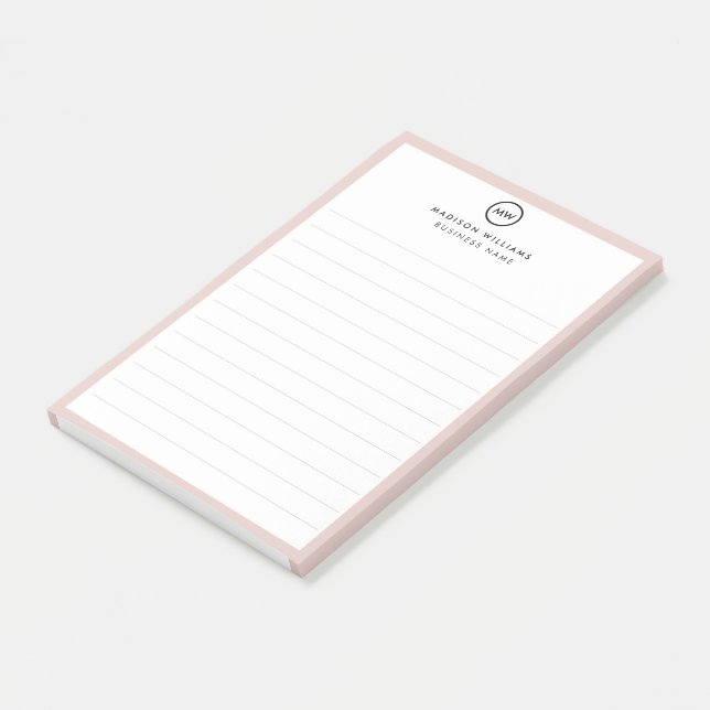 Notes de post-it monogramme minimum pour le client (Incliné)