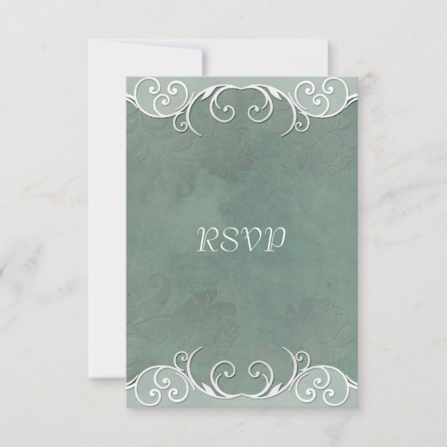 Notes de RSVP de mariage aux roses vert sauge (Devant)