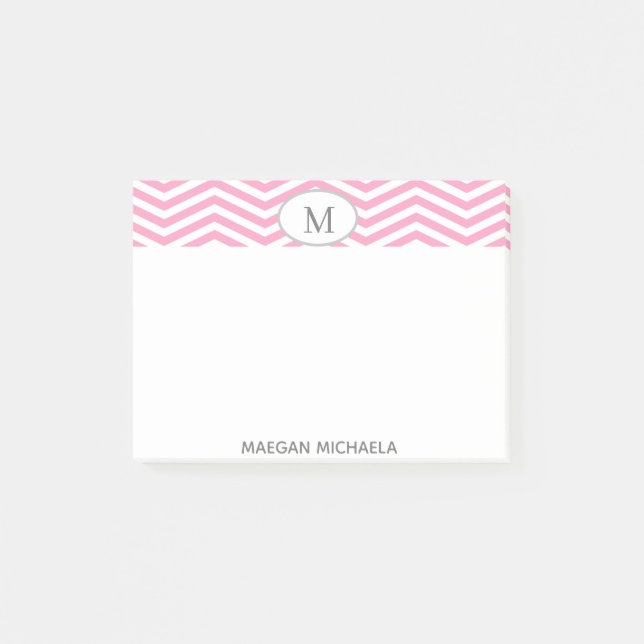 Notes du post-it Chevron rose et blanc PERSONNALIS (Devant)