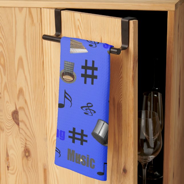 Notes Et Instruments Musicaux Bleus, Serviette À T (Pliage en tiers)