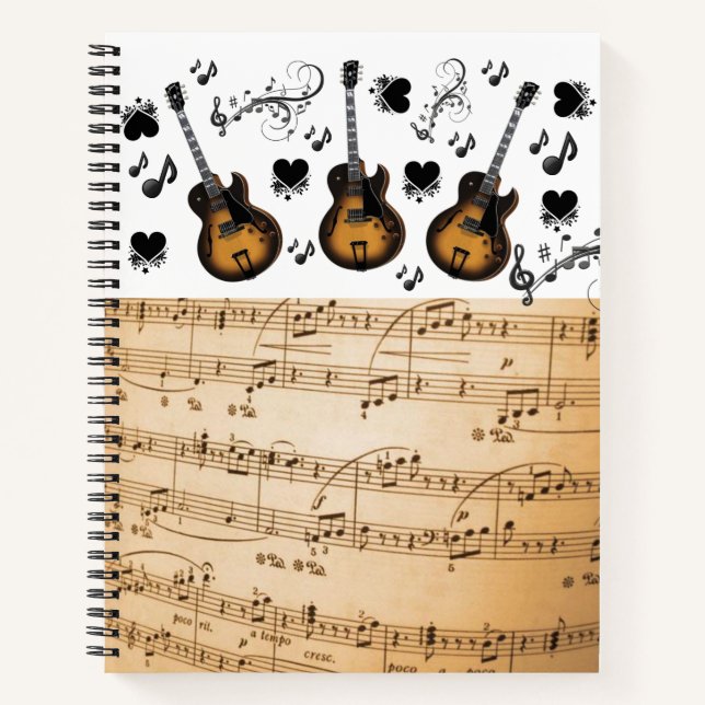 Notes musicales de Carnet spiral Guitare Coeurs no (Devant)