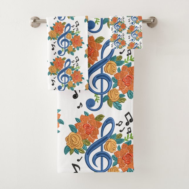Notes musicales Design floral orange bleu (En situation)