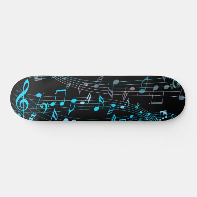 Notes musicales en noir et bleu Skateboard (Horz)